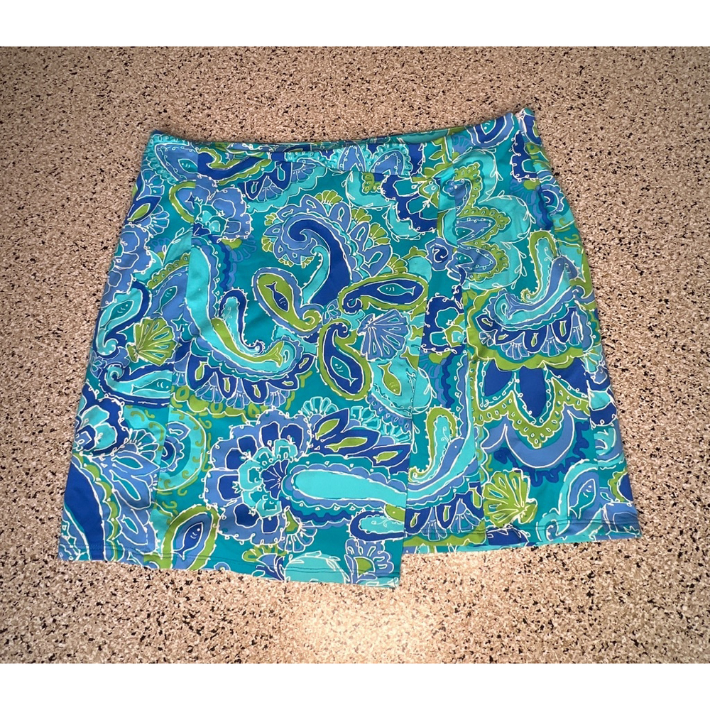 Sunsets and Sweet Tea Skort Sz 6 Blue Green Paisley Print Side Zip Golf Tennis P